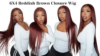 Bone Straight Reddish Brown Wig Install | 6X4 Closure Wig | Amazon Glueless Wig Install | Isee Hair