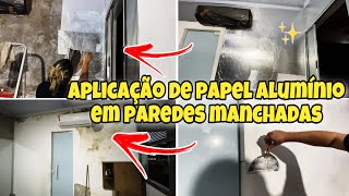 TRANSFORMANDO PAREDES MANCHADAS COM PAPEL ALUMÍNIO E MASSA CORRIDA!!