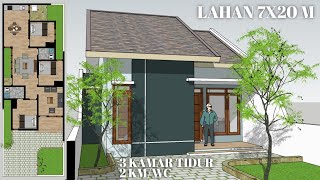 Desain Rumah di Lahan 7x20 Meter 3 Kamar Tidur 2 Kamar Mandi