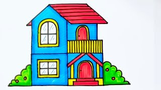 Two Story House Drawing In Easy Way | Two Storey House Drawing | Suraiya Drawing Academy | House