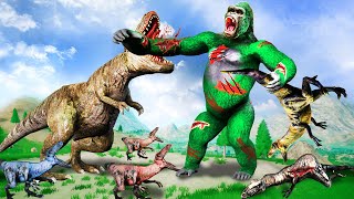 Dinosaur vs Zombie King Kong Fight Baby Dinosaur Saved By Giant Dinosaur Cartoon Animal Fights Video