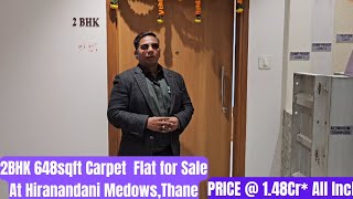 2BHK 648sqft Carpet Flat for Sale at Hiranandani Medows,Thane.Contact-7977587641