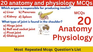 20 Anatomy and Physiology question and answers | Anatomy and Physiology MCQ's |  #Anatomymcqs