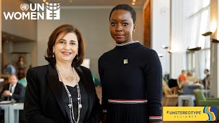 Danai Gurira and UN Women ED Sima Bahous at the Unstereotype Alliance Global Member Summit