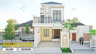 Desain Rumah Modern Klasik | 6x15 m | Dengan Balkon Luas di atas Carport