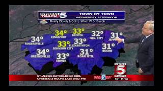 WCYB-5, Bristol, VA, 11 pm newscast weather segment, January 2, 2018