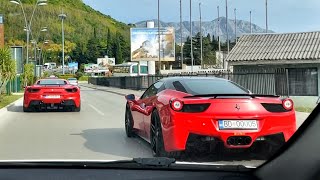 Ferrari Novitec Rosso 458 & Novitec Rosso 488 cruising around town + (F355 Spider, RS6)