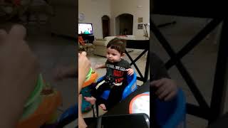 Eating carrots in his big boy seat 11/25/2015