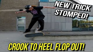 First Time Landing Crooked Grind Heel Flip Out!