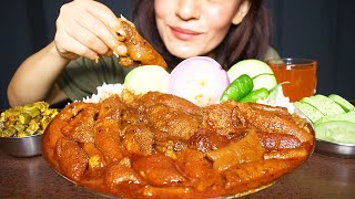 SPICY MUTTON BOTI CURRY AND OKRA FRY WITH BASMATI RICE, SALAD #ASMR/EATING SHOW BIG BITES MUKBANG