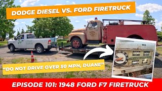 This Dodge Diesel STRUGGLED to tow home our "new" 1948 barn find Ford Firetruck!