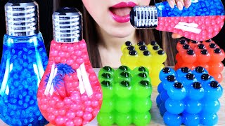 ASMR TAPIOCA PEARL JELLY BULB POPPINGBOBA BASIL COLOR JUICE MUKBANG CANDYS