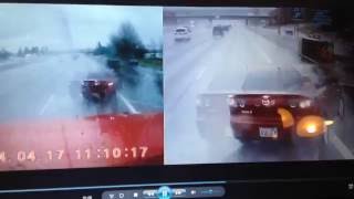 2 crazy cars almost crash into  semi truck