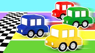 Pista de obstáculos.🚗🏆🥇 4 coches coloreados. Dibujos animados