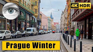 Prague Winter Streets Walking Tour: Wenceslas Square - Dancing House 🇨🇿 Czech Republic 4k HDR ASMR