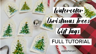 Step by step Watercolor Christmas Trees Gift Tags - Easy Tutorial DIY