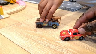 Train Level Crossing  Fire Truck, Police Cars, Tractor & Wooden Railway Toy Vehicles