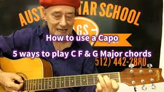 5 ways to play C F & G Major chords w/a Capo